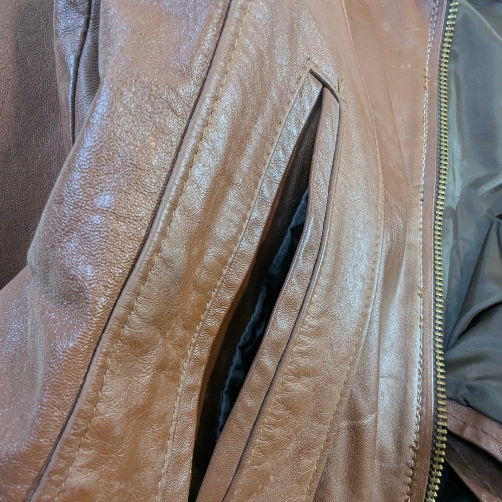 Vintage Jean Pierre Brown Leather Jacket Made in Argentina 42 Mens 80s Shacket - Picture 15 of 16